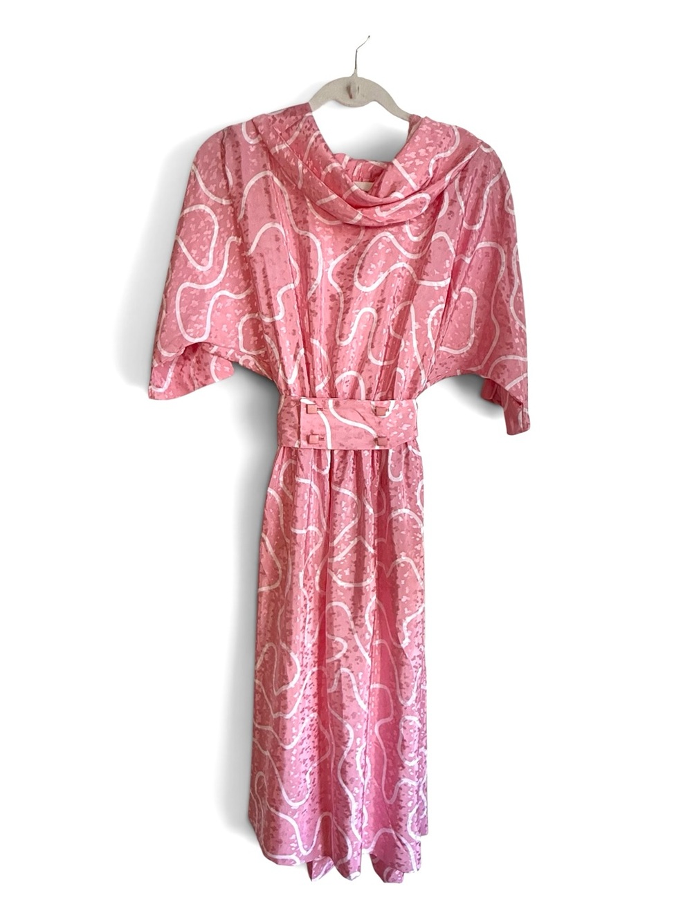 Vintage 80s Bubblegum Pink Abstract Midi Dress | 14 - Picture 2 of 7